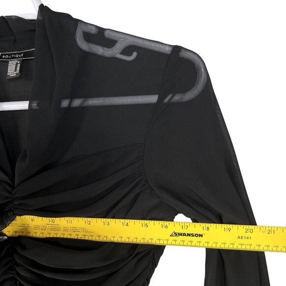 JS Boutique Womens 8 Ruched Black Long Bell Sleeve Blouse Coquette Vampy Top - Picture 11 of 16